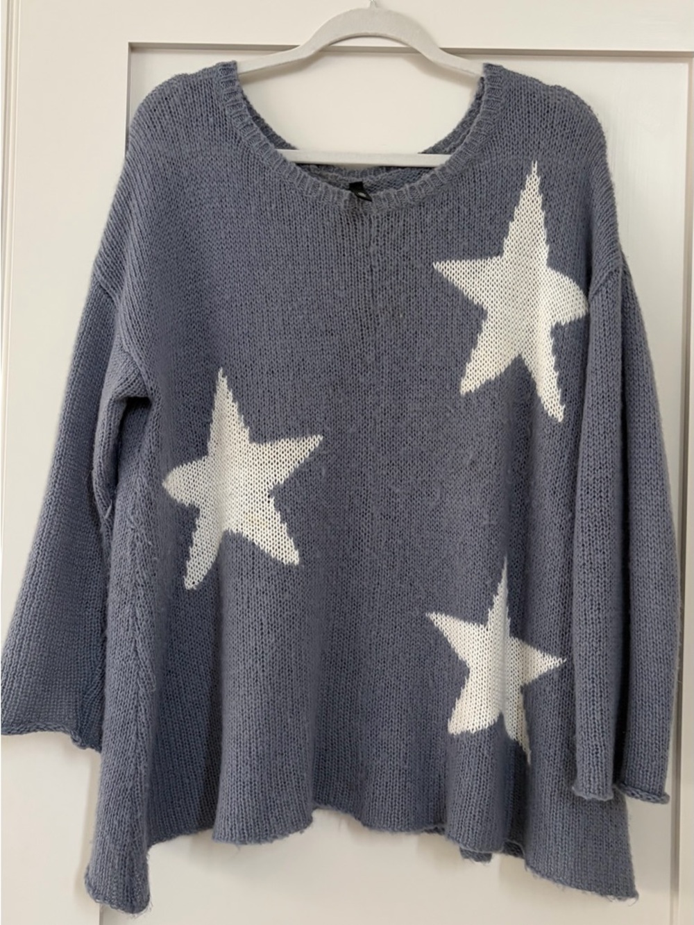 Oversized Blue Star Knit Sweater - Women